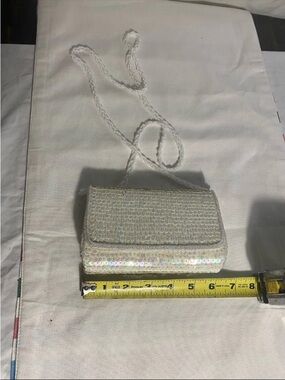 Vintage La Regale White Iridescent Sequin Beaded Mini Purse Crossbody/Shoulder